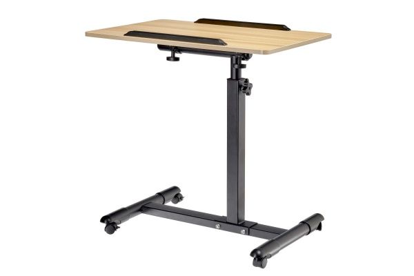 Купить Стол многофункциональный на колёсах, 60x40 см, «РОЛЛИНГ»1 ножка, регул.высота, наклон столешницы, ограничит., мдф, металл, св.дерево, черный по низкой цене