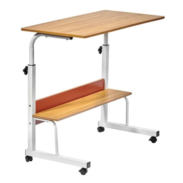 Купить Стол многофункциональный Isola 80x40x66-90 см, с полкой, светлое дерево, белый по низкой цене