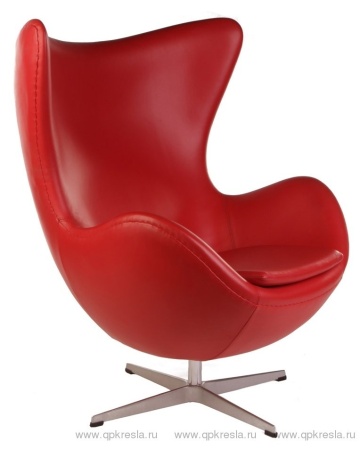 Кресло Arne Jacobsen Style Egg Chair красное нат.кожа