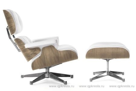 Кресло Eames (Эймс) Lounge & Ottoman белая кожа/орех Кресло Eames (Эймс) Lounge & Ottoman белая кожа/орех