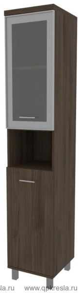 Шкаф высокий узкий правый (1 низкая дверь ЛДСП, 1 низкая дверь стекло в раме) KSU-1.4R(R)