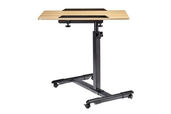 Купить Стол многофункциональный на колёсах, 60x40 см, «РОЛЛИНГ»1 ножка, регул.высота, наклон столешницы, ограничит., мдф, металл, св.дерево, черный по низкой цене