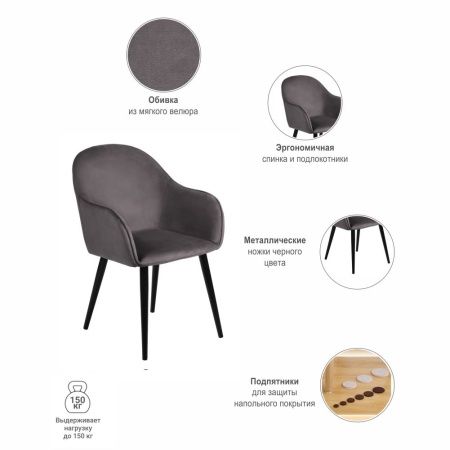 Купить Стул Frida тёмно-серый велюр в интернет-магазине КупиКресла.ру