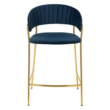 Купить Стул полубарный Turin синий с золотыми ножками по выгодной цене для кафе, ресторанов и кухни